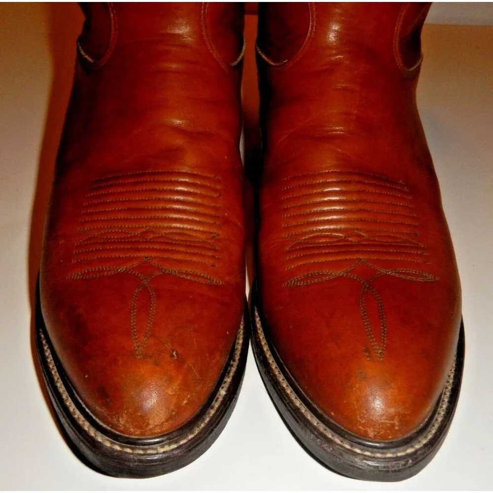 Justin Boots Style 1108 Men's Size 10 Cognac Leather Western Roper Made in USA